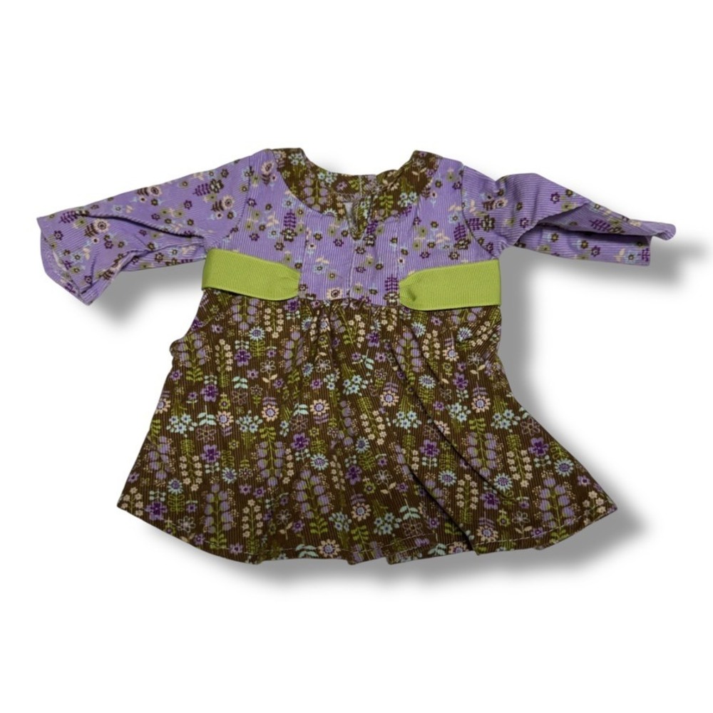 American Girl Bitty Twins Corduroy‎ Dress Floral Green Bow Excellent HTF